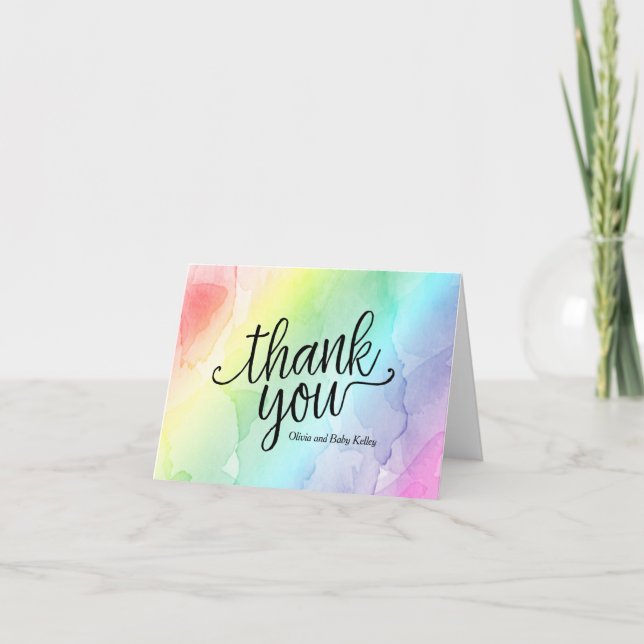 Rainbow Baby Shower Thank You Note Card (Front)