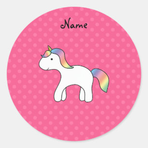Rainbow baby unicorn pink polka dots classic round sticker