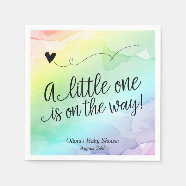 Rainbow Baby, Watercolor Baby Shower Napkin (Front)