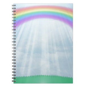 Rainbow Background with Clouds, Grass Spiral Notebook