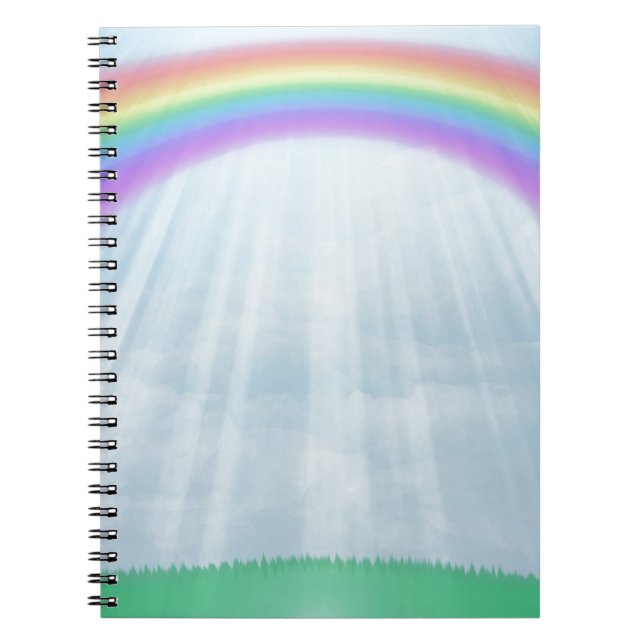 Rainbow Background with Clouds, Grass Spiral Notebook (Front)