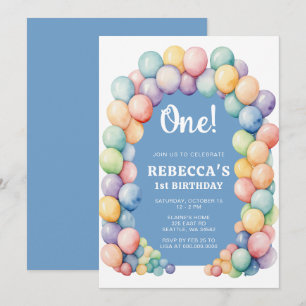 Rainbow Balloon Arch Any Age Birthday Invitation