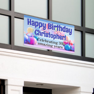 Rainbow Balloon Arch Custom Happy Birthday Party Banner