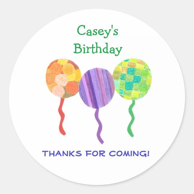 Rainbow balloon birthday favour label (Front)