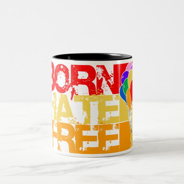 rainbow balloons. born hate free. Two-Tone coffee mug (Center)