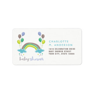 Rainbow & Balloons Boy Baby Shower Return Address Label