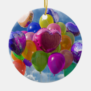 Rainbow Balloons in the Clouds Ceramic Tree Decoration