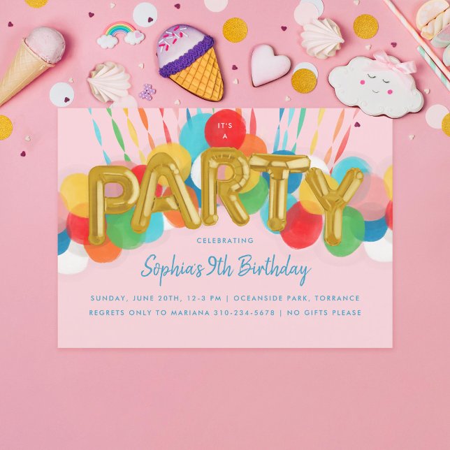 Rainbow Balloons Kids Birthday Party Invitation (Creator Uploaded)