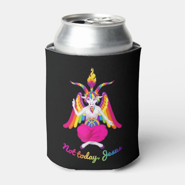 Rainbow Baphomet Not Today Jesus Kawaii Hail Satan Can Cooler (Can Front)
