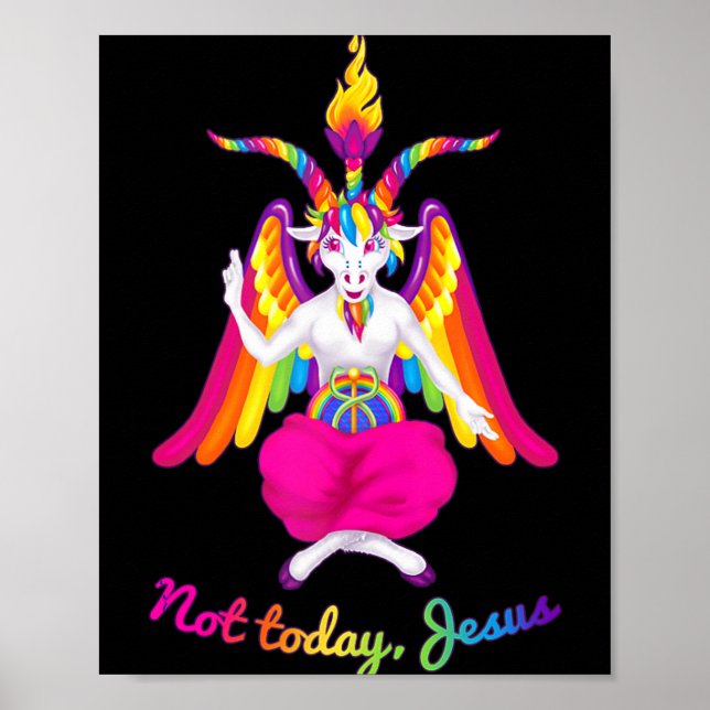 Rainbow Baphomet Not Today Jesus Kawaii Hail Satan Poster (Front)