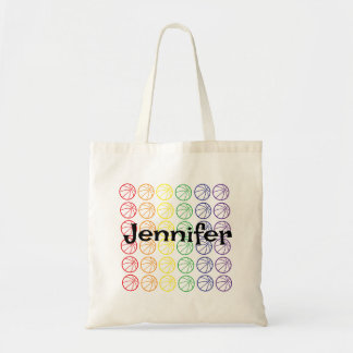 Rainbow Basketball with Name Tote Bag