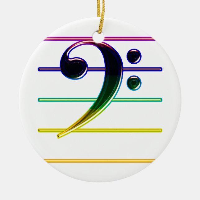 Rainbow Bass Clef Music Note Ceramic Tree Decoration (Front)