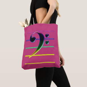 Rainbow Bass Clef on Pink Tote Bag