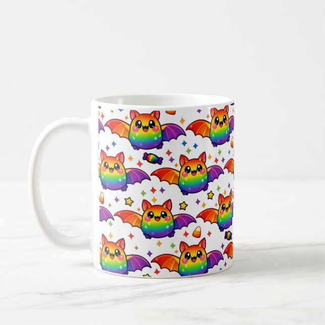 🦇🌈 Rainbow Bat Starburst Crew Socks Coffee Mug (Left)