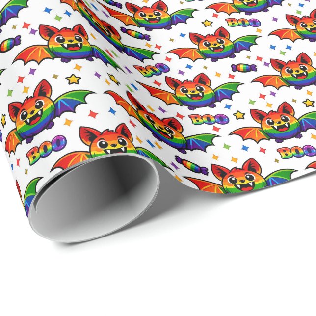 🦇🌈 Rainbow Bat Starburst Crew Socks Wrapping Paper (Roll Corner)