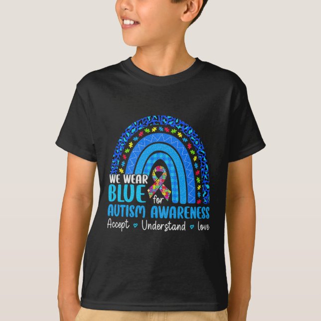 Rainbow Be Kind Trendy Tee We Wear Blue For Autism (Front)
