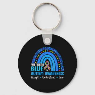 Rainbow Be Kind Trendy Tee We Wear Blue For Autism Key Ring