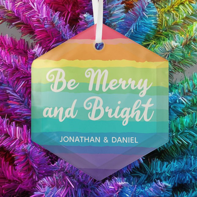 Rainbow Be Merry & Bright Custom Christmas Glass Tree Decoration (Creator Uploaded)