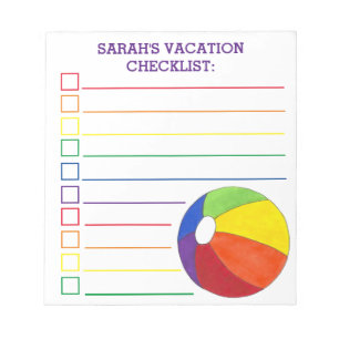 Rainbow Beach Ball Beachball Vacation Checklist Notepad