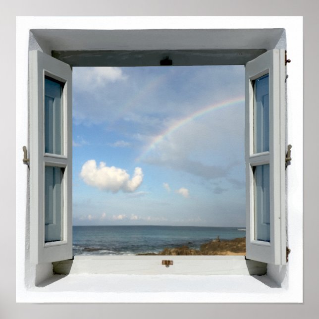 Rainbow & Beach Sea View Window Poster (Front)