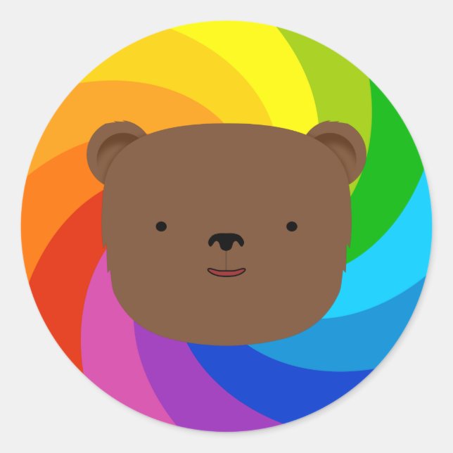 Rainbow Bear Classic Round Sticker (Front)