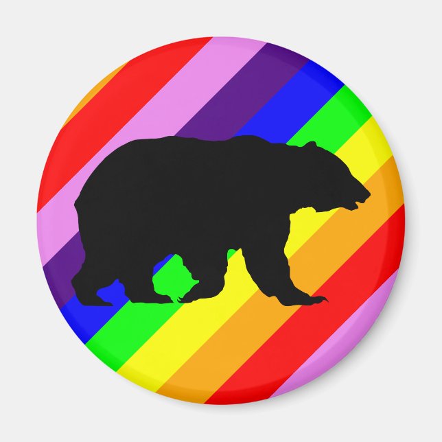 Rainbow Bear Grizzly Silhouette Colourful Pride Magnet (Front)