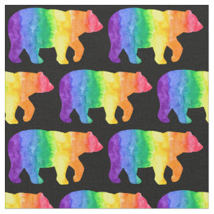 Rainbow Bear on Black Fabric H