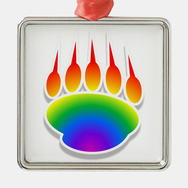 Rainbow Bear Paw Print Metal Tree Decoration (Front)