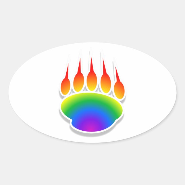 Rainbow Bear Paw Print Oval Sticker (Front)