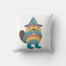 Rainbow Beaver Wizard Throw Pillow