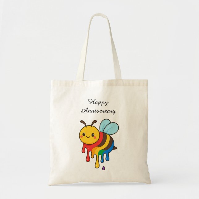 Rainbow Bee-Butterfly - Happy Anniversary Tote Bag (Front)