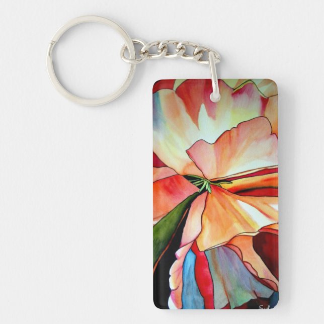 Rainbow Begonia flower original watercolour art Key Ring (Front)
