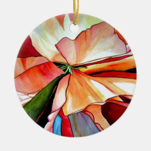 Rainbow Begonia flower watercolour original art Ceramic Tree Decoration