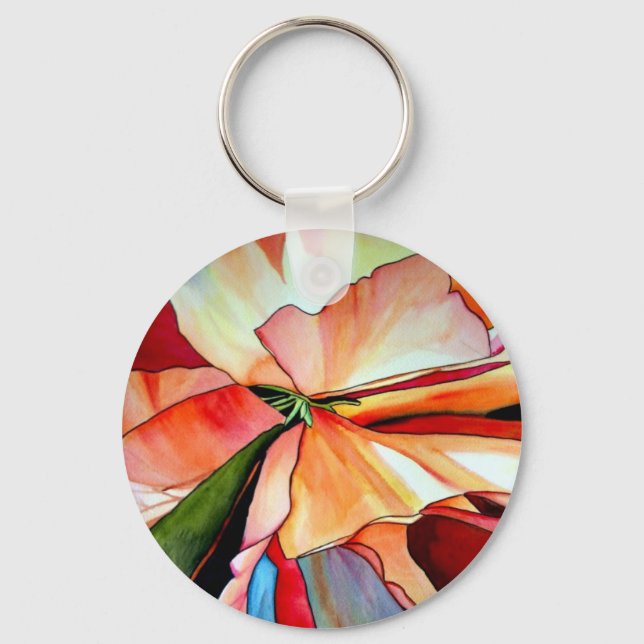 Rainbow Begonia flower watercolour original art Key Ring (Front)
