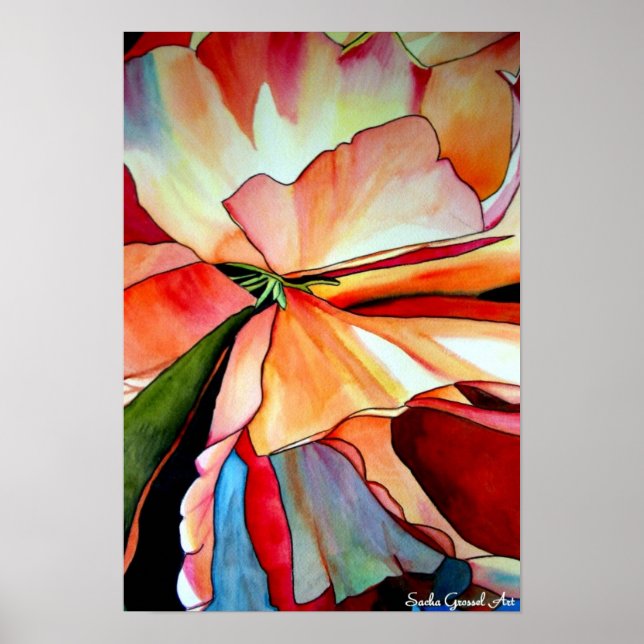 Rainbow Begonia flower watercolour original art Poster (Front)