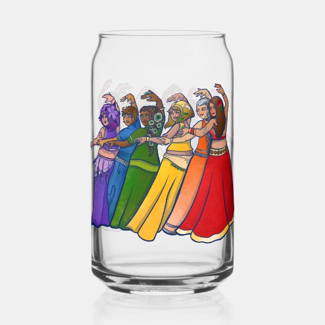 Rainbow Belly Dancer Art Belly Dance Troupe Can Glass (Front)