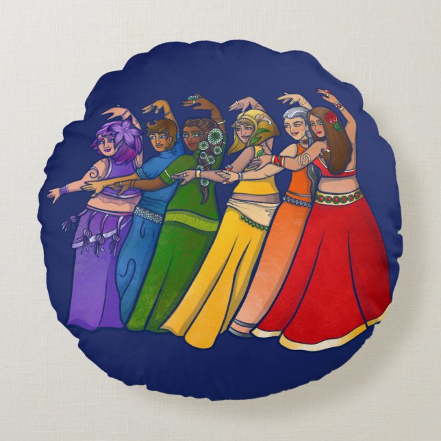 Rainbow Belly Dancer Art Belly Dance Troupe Round Cushion (Front)