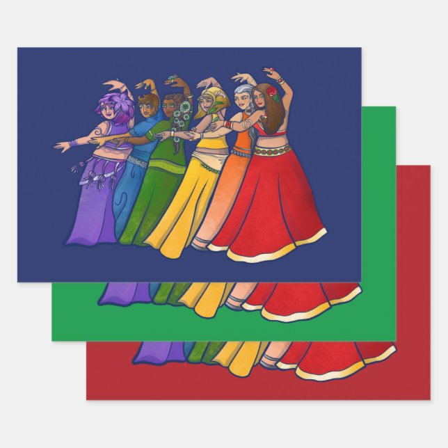 Rainbow Belly Dancer Art Belly Dance Troupe Wrapping Paper Sheet (Set)