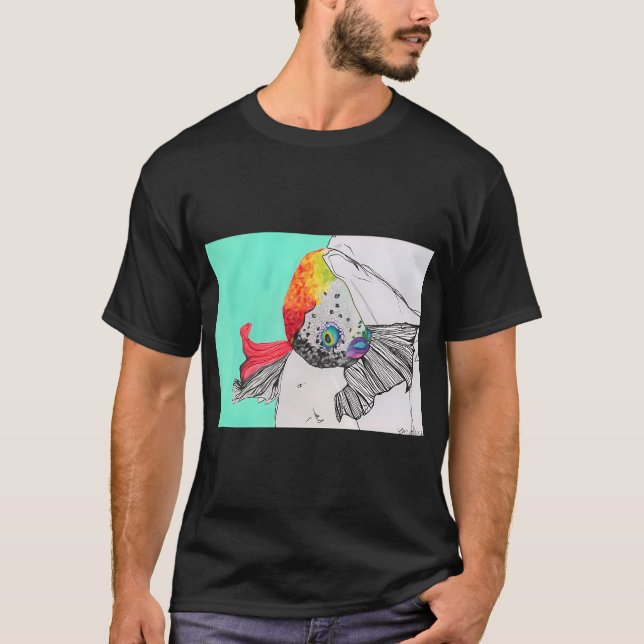 Rainbow Betta - Small Mixed Media Illustration T-Shirt (Front)