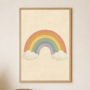Rainbow Between Clouds Gouache Boho Art Poster