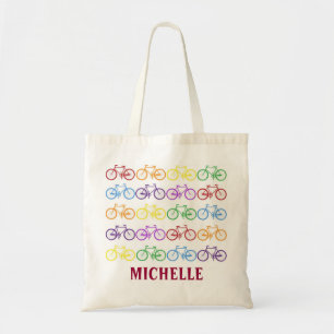 Rainbow Bicycle Cyclist Name Personalised Tote Bag