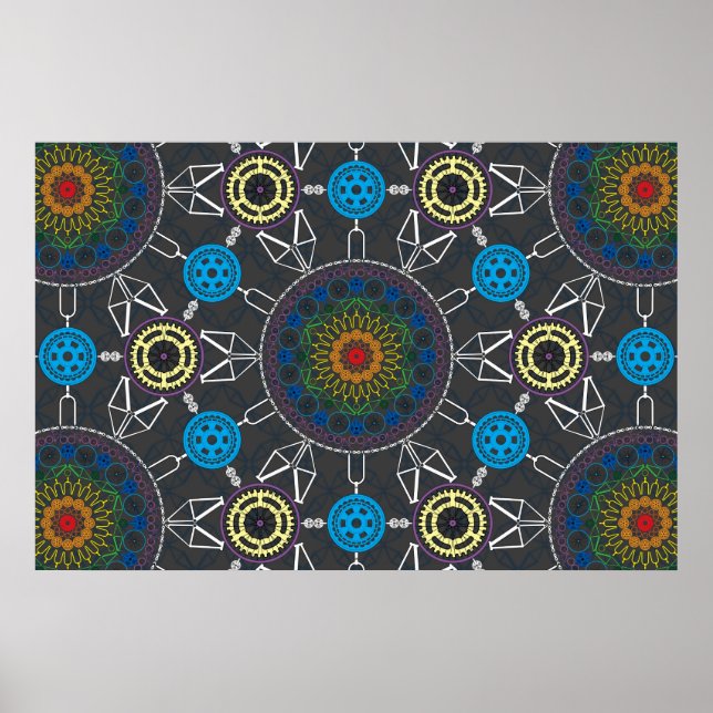 Rainbow Bicycle Mandala Array Poster (Front)