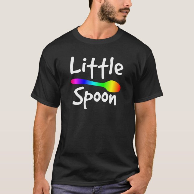 Rainbow Big Spoon Little Spoon Matching Gay Couple T-Shirt (Front)