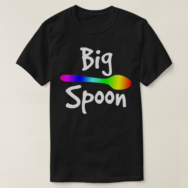 Rainbow Big Spoon Little Spoon Matching Gay Couple T-Shirt (Design Front)