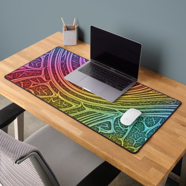 Rainbow Bio-Organic Fractal Neural Network Desk Mat (Office 2)