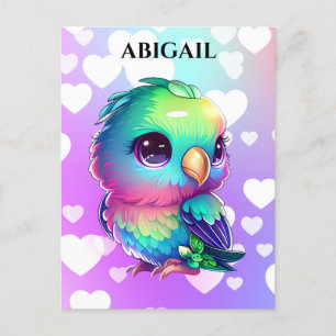 Rainbow bird & hearts  postcard