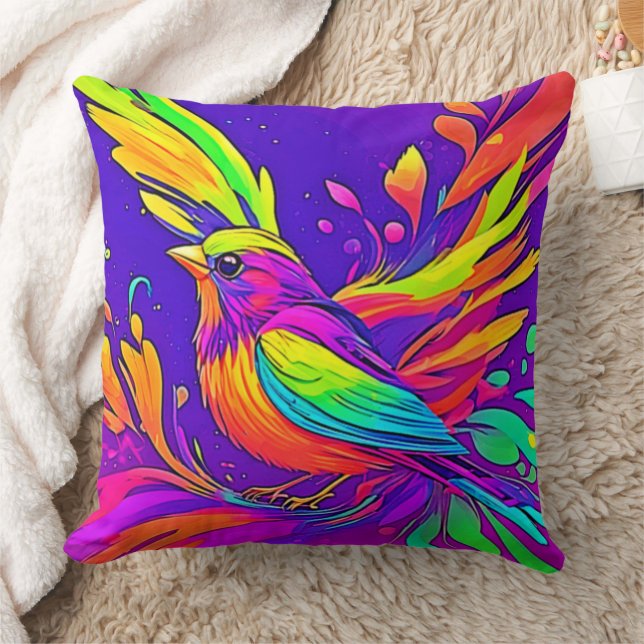 Rainbow Bird in Cartoon Land Cushion (Blanket)
