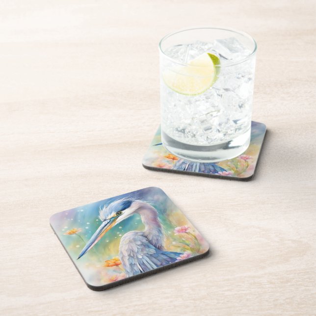 Rainbow Birds Blue Heron 2 Coaster (Right Side)