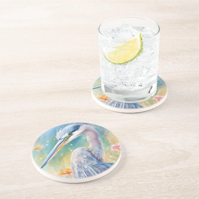 Rainbow Birds Blue Heron 2 Coaster (Side)