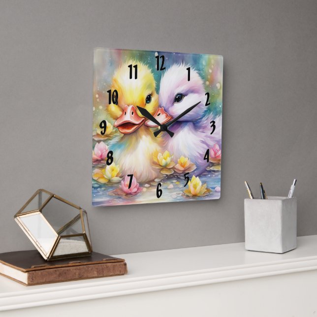 Rainbow Birds Duck 4 Square Wall Clock (Office)
